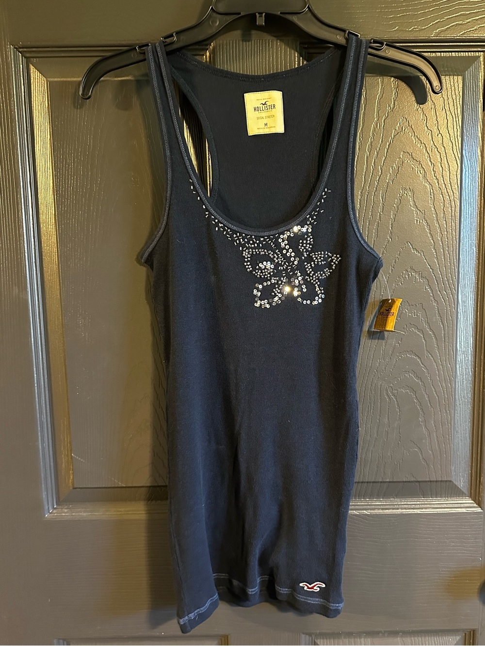 NWT VINTAGE Hollister Women's Navy Rhinestone Butterfly Tank Top
